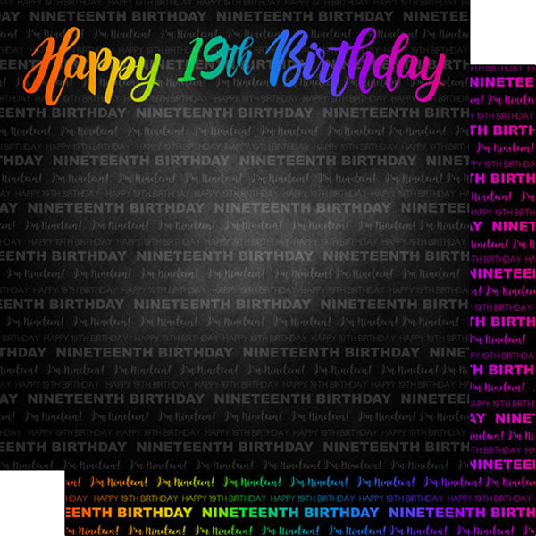 Scrapbook Customs 12x12 Paper -  Neon 19th Birthday