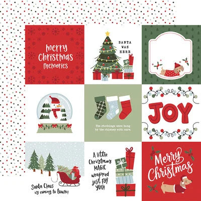 Echo Park Paper 12x12 Cardstock  [Collection] - Here Comes Santa Paws -4x4 Journaling Cards
