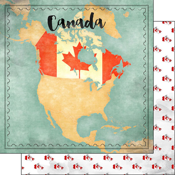 Scrapbook Customs 12x12 Paper - Canada Map Sights