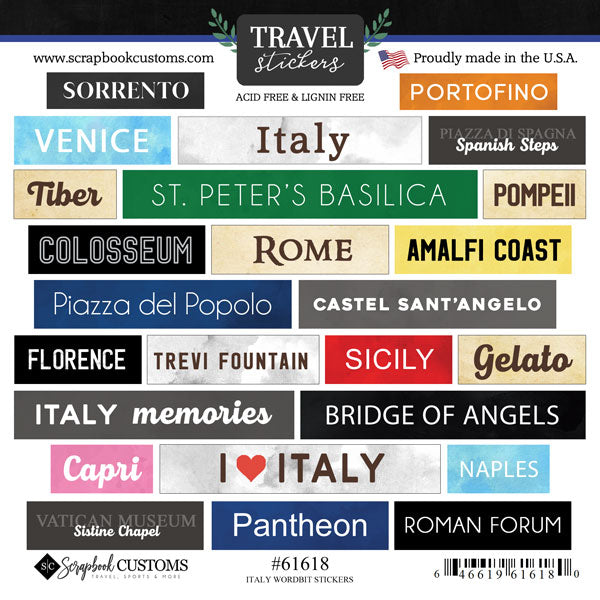 Scrapbook Customs  -  Italy Wordbits stickers