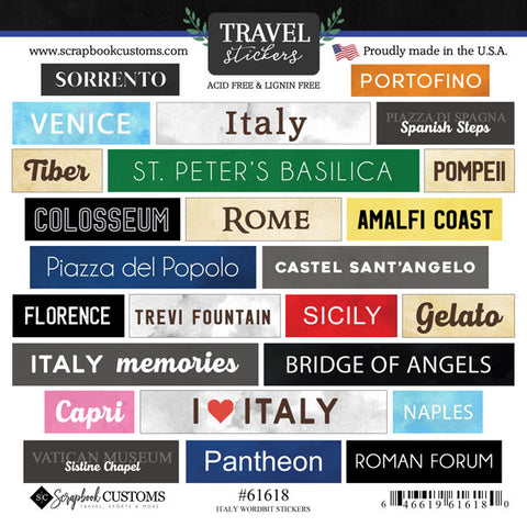 Scrapbook Customs  -  Italy Wordbits stickers