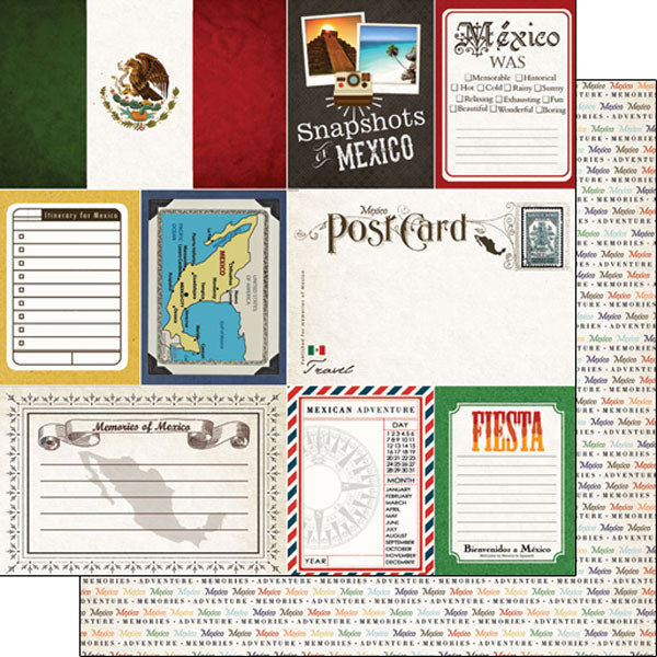 Scrapbook Customs 12x12 Paper - Mexico - Vintage Journal