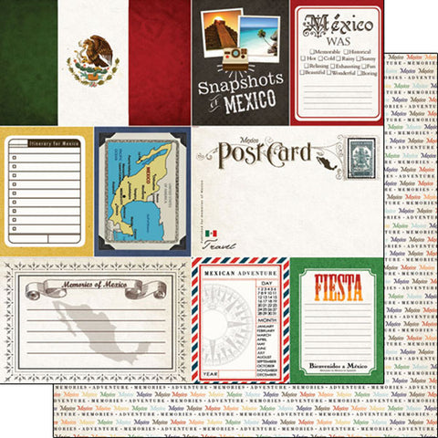 Scrapbook Customs 12x12 Paper - Mexico - Vintage Journal