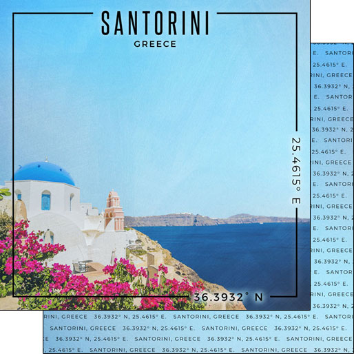 Scrapbook Customs 12x12 Paper - Greece Santorini Coordinates