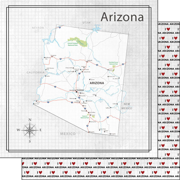 Arizona Paper Map Scrapbook Customs 12x12 Paper - Arizona Adventure Map – Scrapbook Cafe