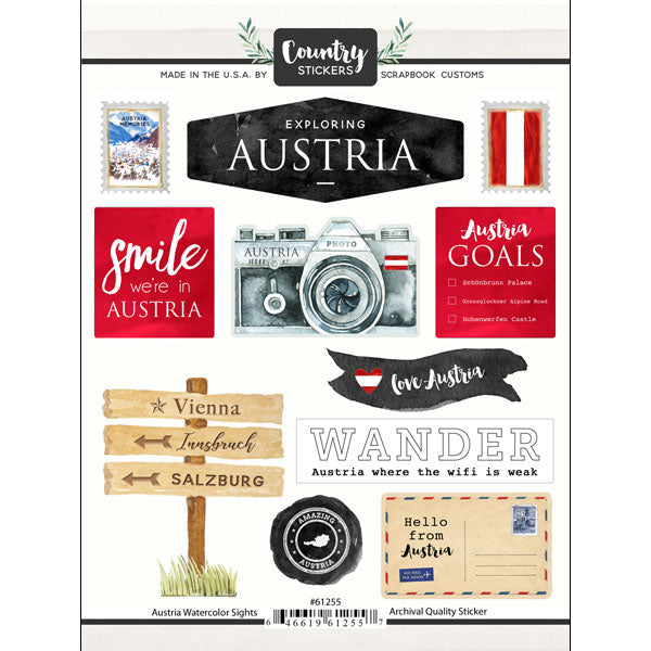 Scrapbook Customs Sticker - Austria Watercolor Sights Stickers
