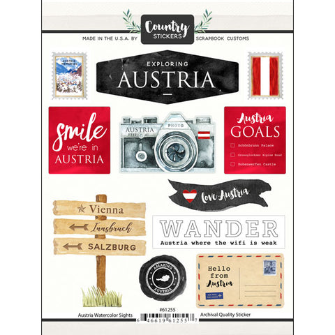 Scrapbook Customs Sticker - Austria Watercolor Sights Stickers