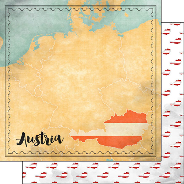 Scrapbook Customs 12x12 Paper - Austria Map Sights