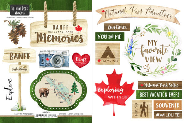 Scrapbook Customs Sticker -  Banff National Park Watercolor Stickers