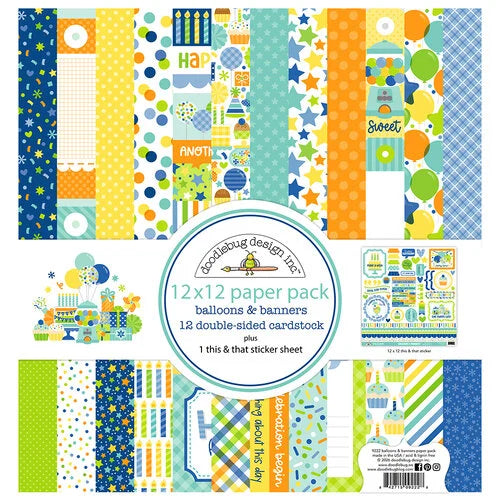 Doodlebug Design 12x12 paper Collection - Balloons & Banners -