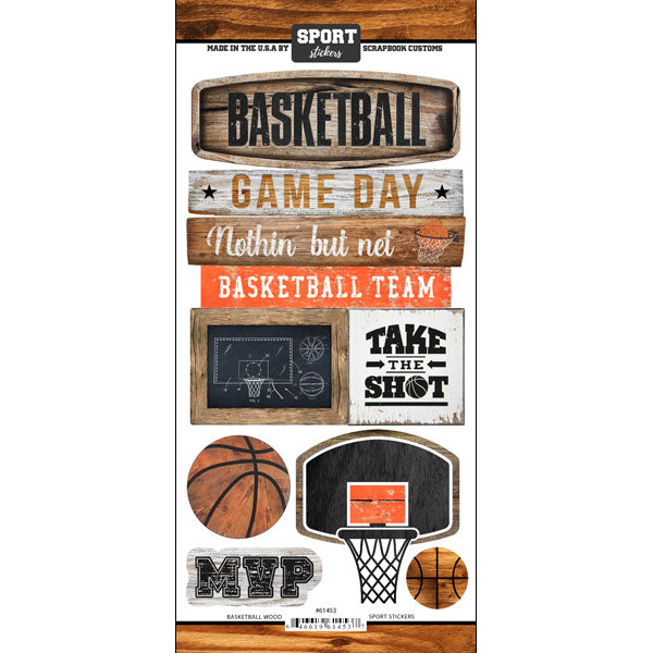 Scrapbook Customs Sticker - Basketball Wood Sports sticker