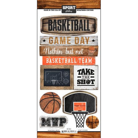 Scrapbook Customs Sticker - Basketball Wood Sports sticker