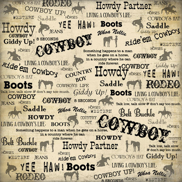 Scrapbook Customs 12x12 Paper -  Cowboy Words
