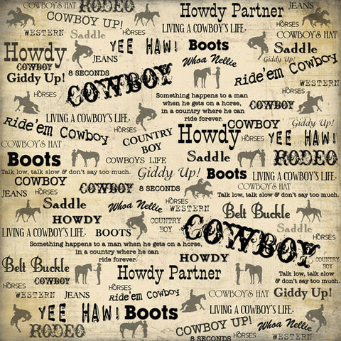 Scrapbook Customs 12x12 Paper -  Cowboy Words