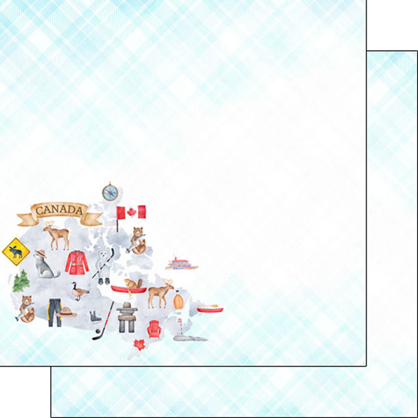 Scrapbook Customs 12x12 Paper - Canada Map Icons