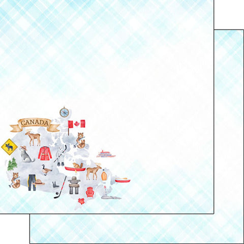 Scrapbook Customs 12x12 Paper - Canada Map Icons