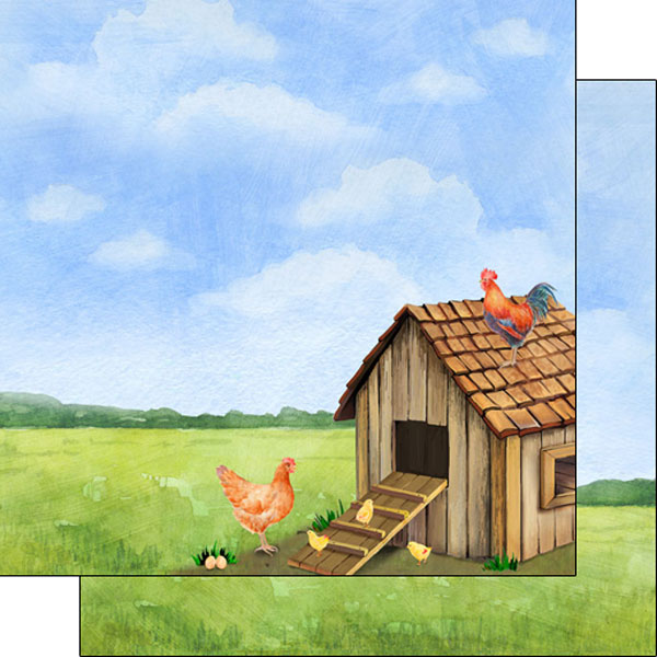 Scrapbook Customs 12x12 Paper - Chicken watercoler
