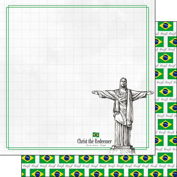 Scrapbook Customs 12x12 Paper - Rio De Janeiro Christ The Redeemer