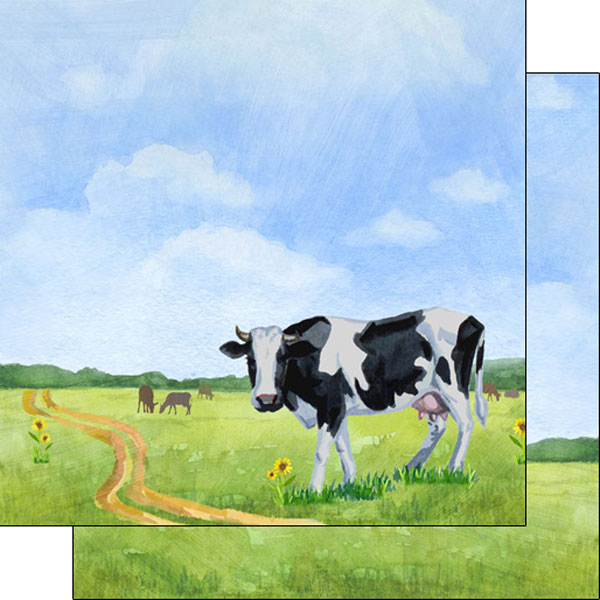 Scrapbook Customs 12x12 Paper - Cow Watercolor