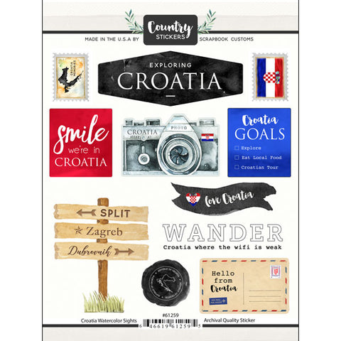 Scrapbook Customs Sticker - Croatia Watercolor Sights Stickers