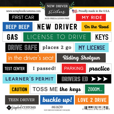 Scrapbook Customs  -  New Driver Wordbits stickers