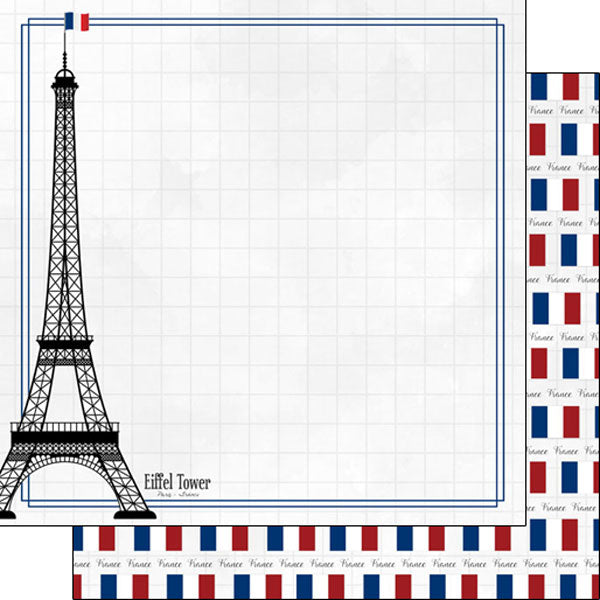 Scrapbook Customs 12x12 Paper - France Paris Eiffel Tower Adventure