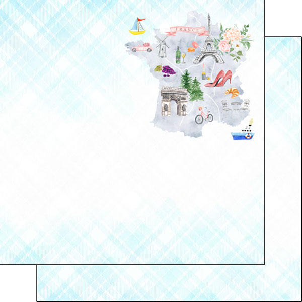 Scrapbook Customs 12x12 Paper - France Map Icons