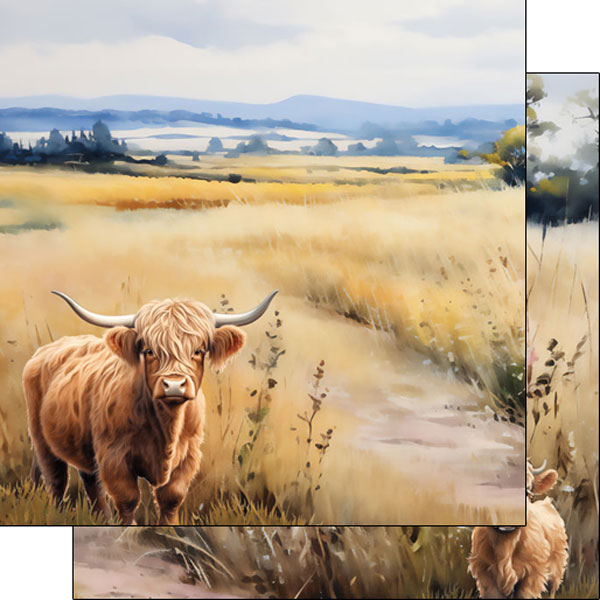 Scrapbook Customs 12x12 Paper - Highland Cow Watercolor