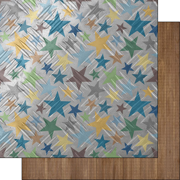 Scrapbook Customs 12x12 Paper - His Birthday Tin with stars