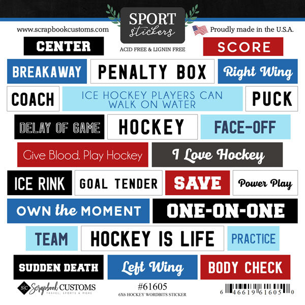 Scrapbook Customs  -  Hockey Wordbits stickers