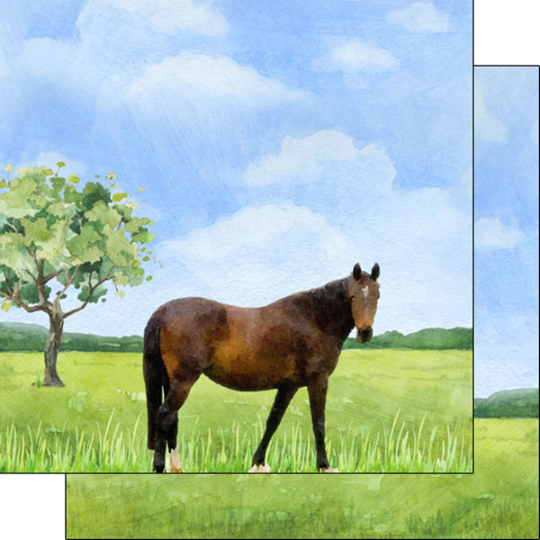 Scrapbook Customs 12x12 Paper - Horse watercoler