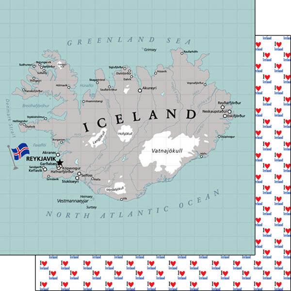 Scrapbook Customs 12x12 Paper - Iceland Adventure Map