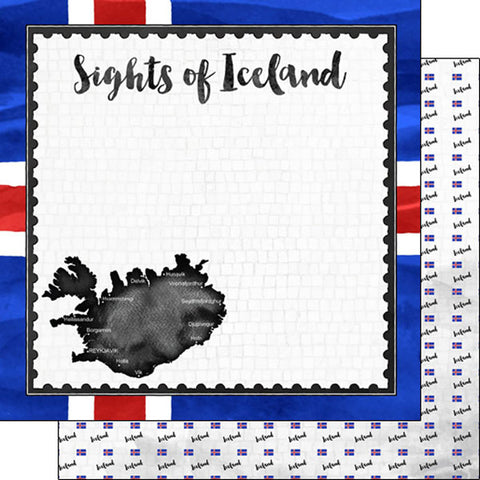 Scrapbook Customs 12x12 Paper - Iceland Flag Sights