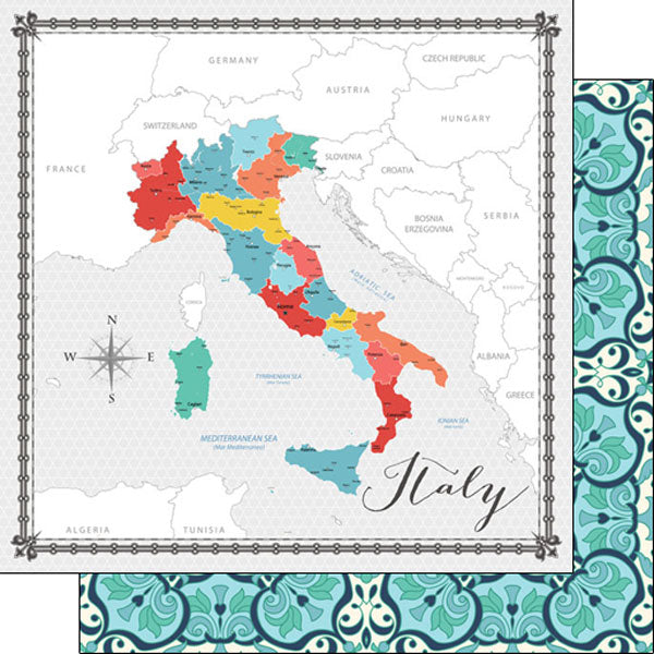 Scrapbook Customs 12x12 Paper - Italy  Memories Map