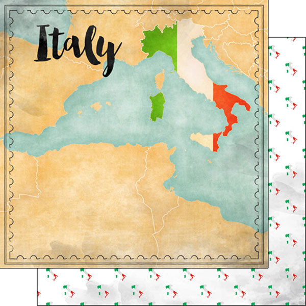 Scrapbook Customs 12x12 Paper - Italy  Map Sights