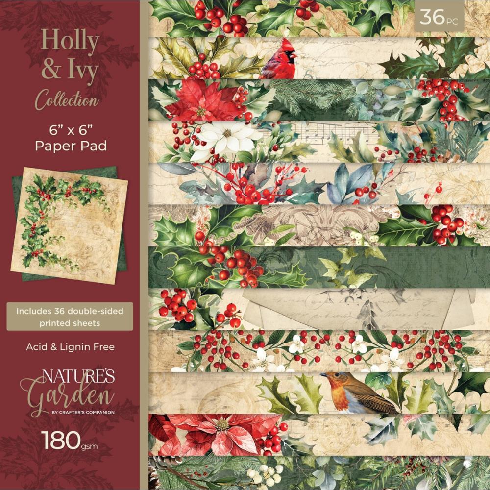 Crafters Companion 6x6 Paper Pad - Holly & Ivy