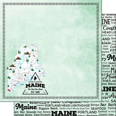 Scrapbook Customs 12x12 Paper - Maine Postage Map