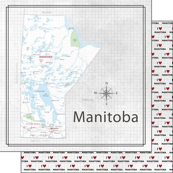 Scrapbook Customs 12x12 Paper - Manitoba Adventure Map