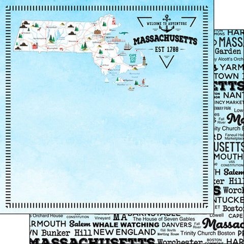 Scrapbook Customs 12x12 Paper - Massachusetts Postage Map