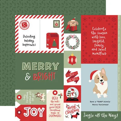 Echo Park Paper 12x12 Cardstock  [Collection] - Here Comes Santa Paws - Multi Journaling Cards