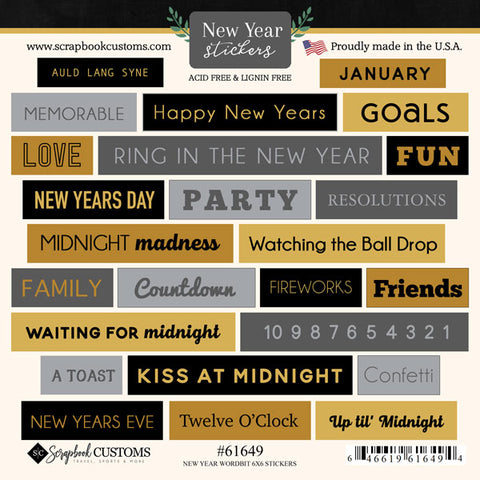 Scrapbook Customs  -  New Years Wordbits stickers