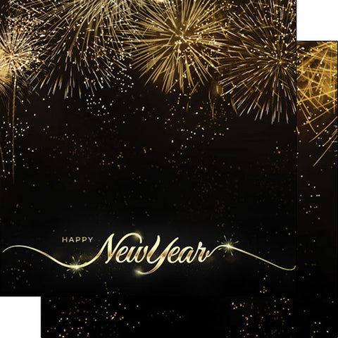 Scrapbook Customs 12x12 Paper - New Years Gold Fireworks