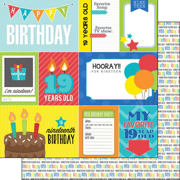 Scrapbook Customs 12x12 Paper -  1`9th Birthday Journal
