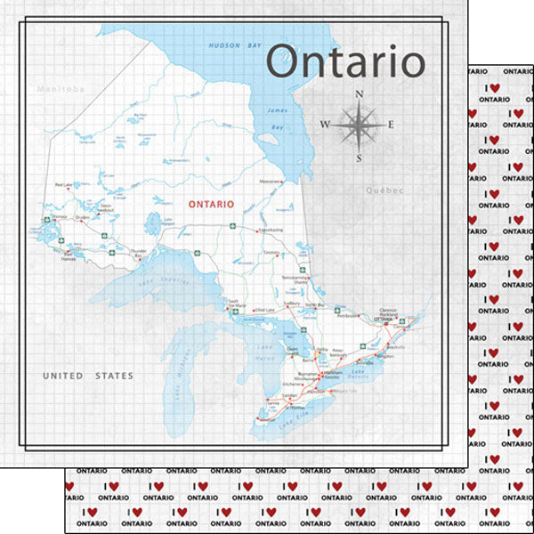 Scrapbook Customs 12x12 Paper - Ontario Adventure Map