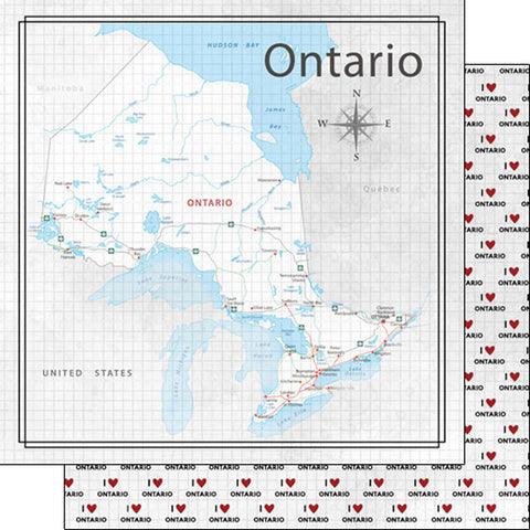Scrapbook Customs 12x12 Paper - Ontario Adventure Map