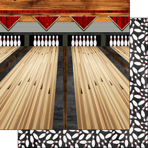 Scrapbook Customs 12x12 Paper -  Bowling On Wood