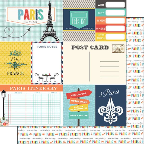 Scrapbook Customs 12x12 Paper - France Paris Memories Journal