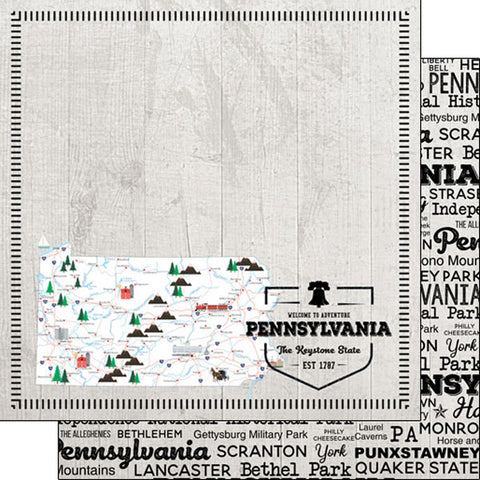 Scrapbook Customs 12x12 Paper - Pennsylvania Postage Map