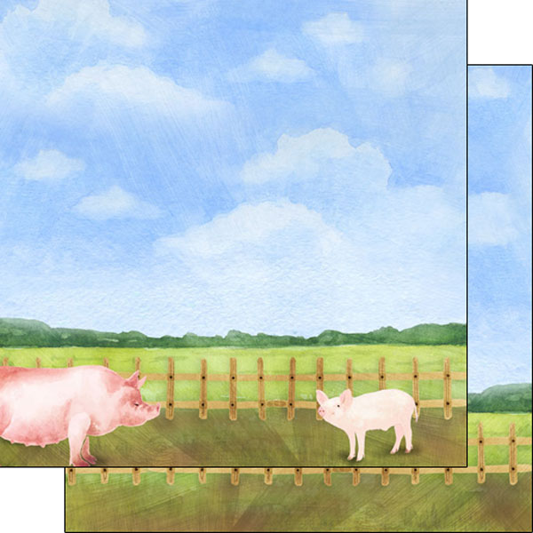 Scrapbook Customs 12x12 Paper - Pig Watercolor