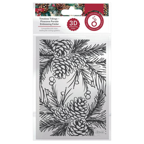 Tonic Studios 3D Embossing Folder - Timeless Tidings - Pinecone Parade